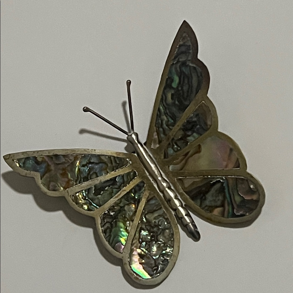 Vintage Mexico Sterling Silver & Abalone Butterfly Brooch - Picture 8 of 8